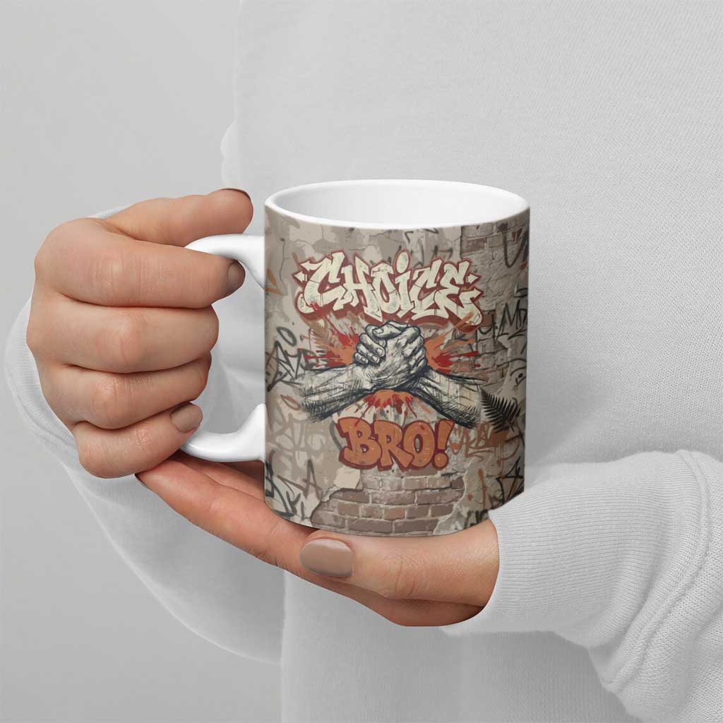 Choice Bro Graffiti Handshake Ceramic Mug New Zealand Slang Fern Brick Wall and Urban Street Art TS04 - Polynesian Pride