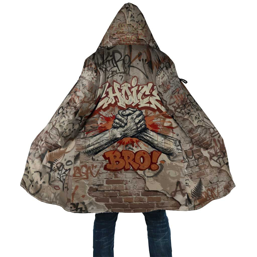 Choice Bro Graffiti Handshake Cloak New Zealand Slang Fern Brick Wall and Urban Street Art