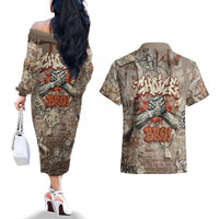 Choice Bro Graffiti Handshake Couples Matching Off The Shoulder Long Sleeve Dress and Hawaiian Shirt New Zealand Slang Fern Brick Wall and Urban Street Art TS04 - Polynesian Pride