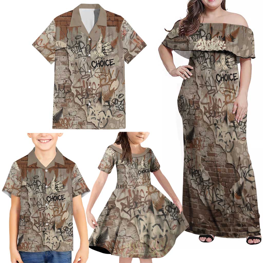 Choice Bro Graffiti Handshake Family Matching Off Shoulder Maxi Dress and Hawaiian Shirt New Zealand Slang Fern Brick Wall and Urban Street Art TS04 - Polynesian Pride