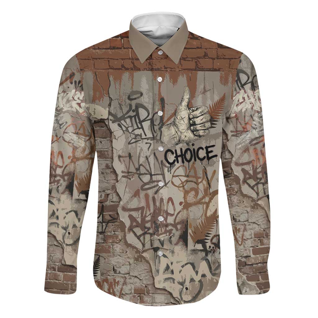 Choice Bro Graffiti Handshake Family Matching Off Shoulder Maxi Dress and Hawaiian Shirt New Zealand Slang Fern Brick Wall and Urban Street Art TS04 Dad's Shirt - Long Sleeve Multicolor - Polynesian Pride