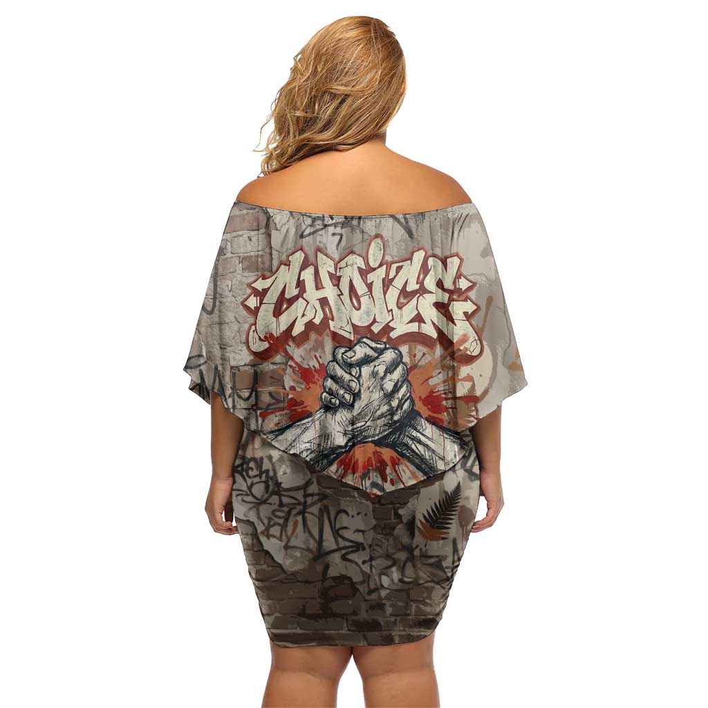 Choice Bro Graffiti Handshake Family Matching Off Shoulder Short Dress and Hawaiian Shirt New Zealand Slang Fern Brick Wall and Urban Street Art TS04 - Polynesian Pride