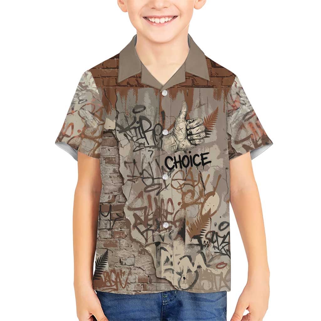 Choice Bro Graffiti Handshake Family Matching Off Shoulder Short Dress and Hawaiian Shirt New Zealand Slang Fern Brick Wall and Urban Street Art TS04 Son's Shirt Multicolor - Polynesian Pride