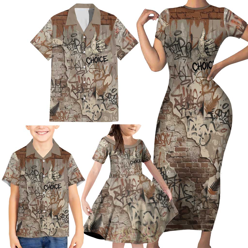 Choice Bro Graffiti Handshake Family Matching Short Sleeve Bodycon Dress and Hawaiian Shirt New Zealand Slang Fern Brick Wall and Urban Street Art TS04 - Polynesian Pride