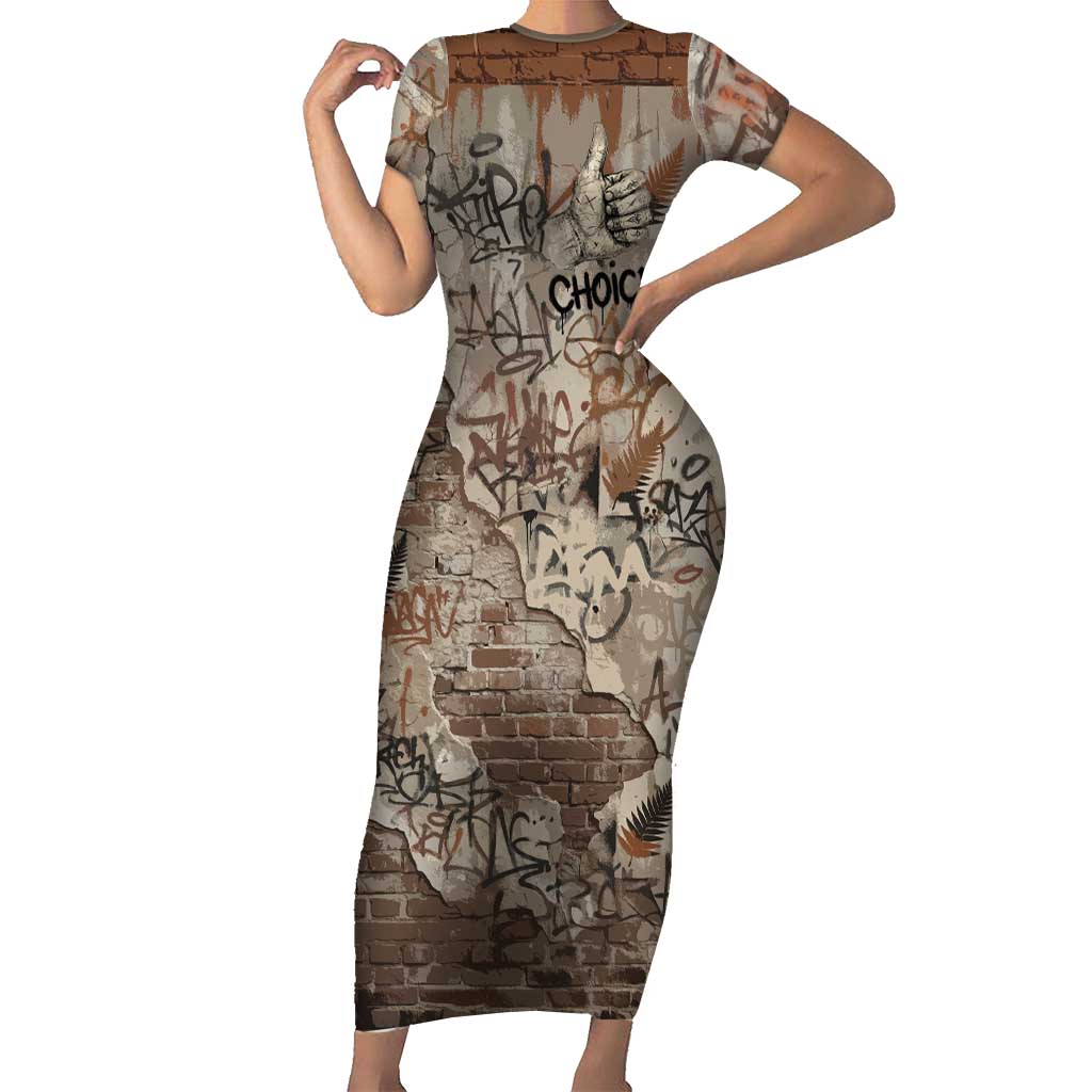 Choice Bro Graffiti Handshake Family Matching Short Sleeve Bodycon Dress and Hawaiian Shirt New Zealand Slang Fern Brick Wall and Urban Street Art TS04 Mom's Dress Multicolor - Polynesian Pride
