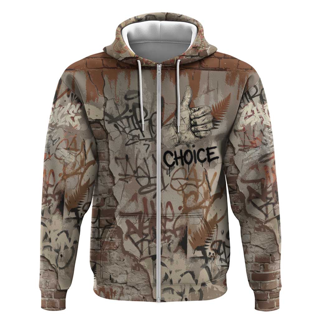 Choice Bro Graffiti Handshake Hoodie New Zealand Slang Fern Brick Wall and Urban Street Art TS04 Zip Hoodie Multicolor - Polynesian Pride