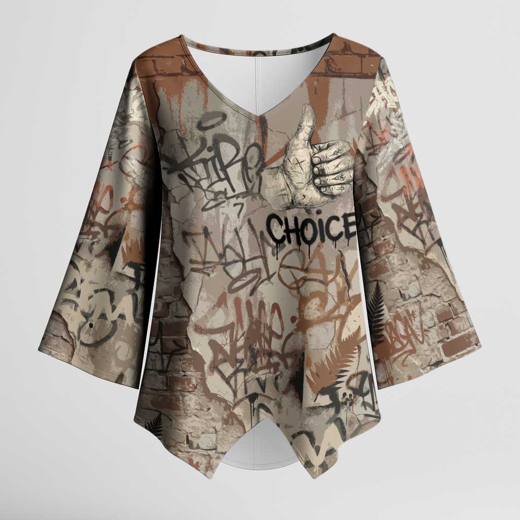 Choice Bro Graffiti Handshake Kimono Sleeve Blouse New Zealand Slang Fern Brick Wall and Urban Street Art TS04 Female Multicolor - Polynesian Pride