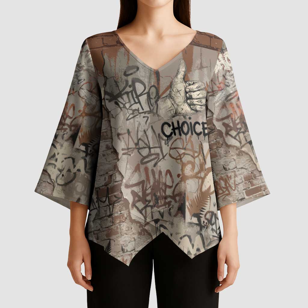 Choice Bro Graffiti Handshake Kimono Sleeve Blouse New Zealand Slang Fern Brick Wall and Urban Street Art