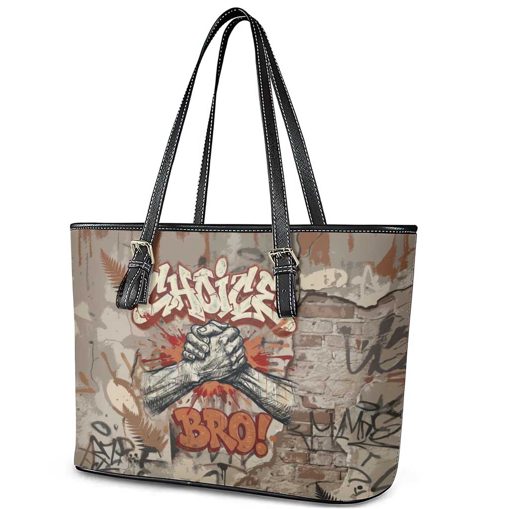 Choice Bro Graffiti Handshake Leather Tote Bag New Zealand Slang Fern Brick Wall and Urban Street Art
