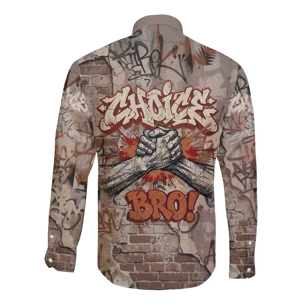 Choice Bro Graffiti Handshake Long Sleeve Button Shirt New Zealand Slang Fern Brick Wall and Urban Street Art
