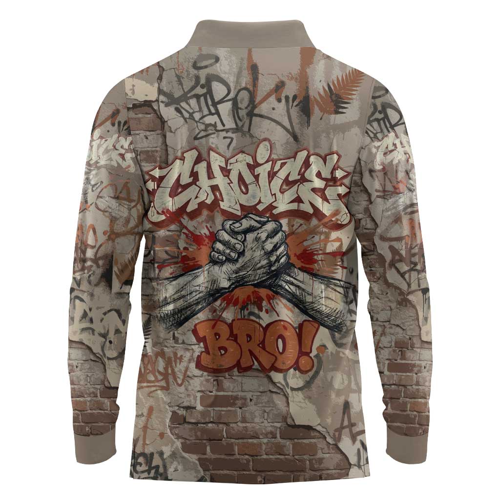 Choice Bro Graffiti Handshake Long Sleeve Polo Shirt New Zealand Slang Fern Brick Wall and Urban Street Art TS04 - Polynesian Pride