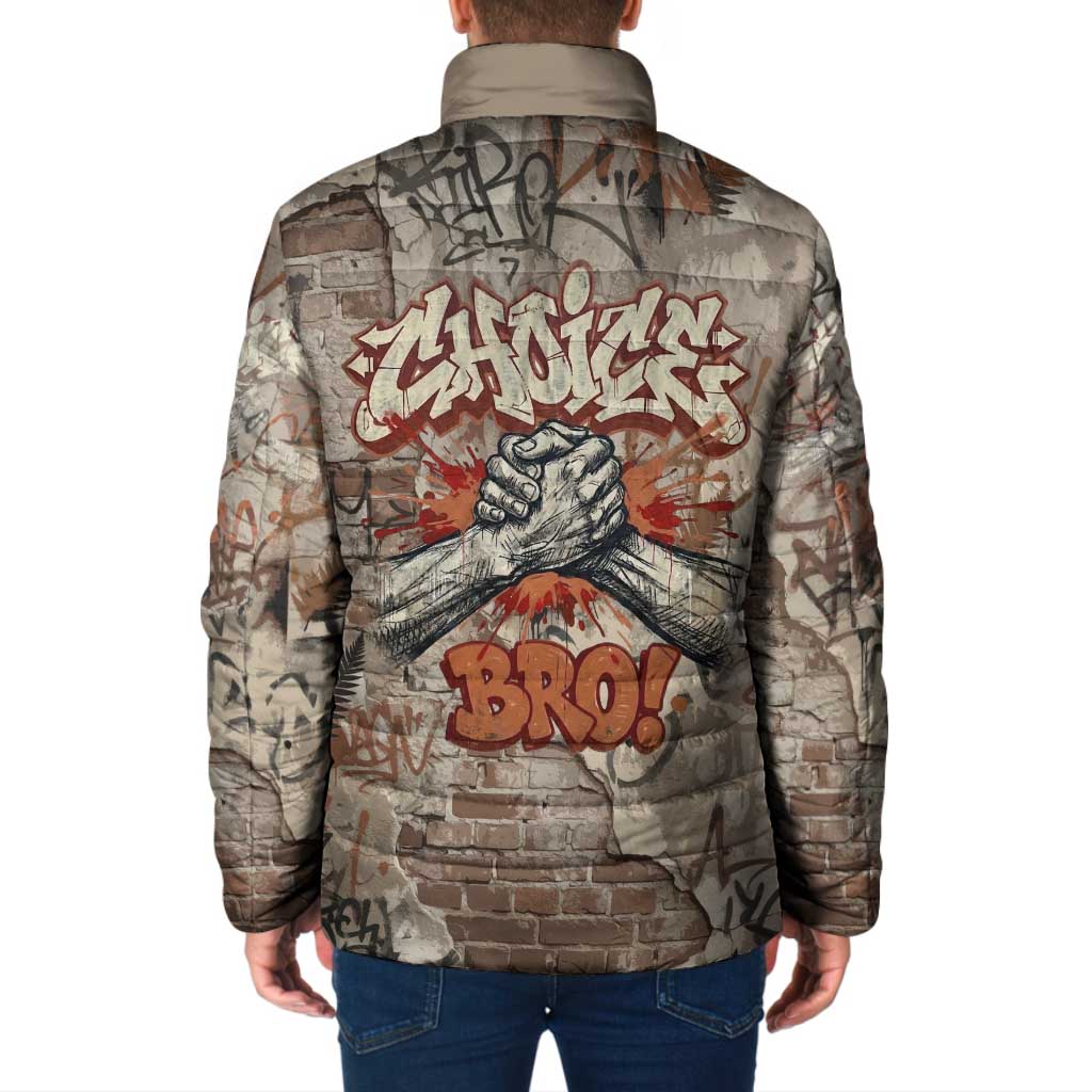 Choice Bro Graffiti Handshake Padded Jacket New Zealand Slang Fern Brick Wall and Urban Street Art