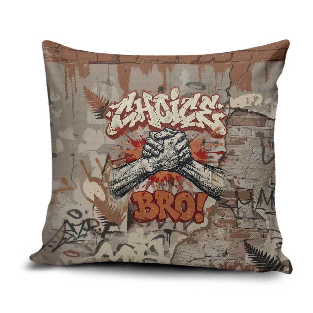Choice Bro Graffiti Handshake Pillow Cover New Zealand Slang Fern Brick Wall and Urban Street Art