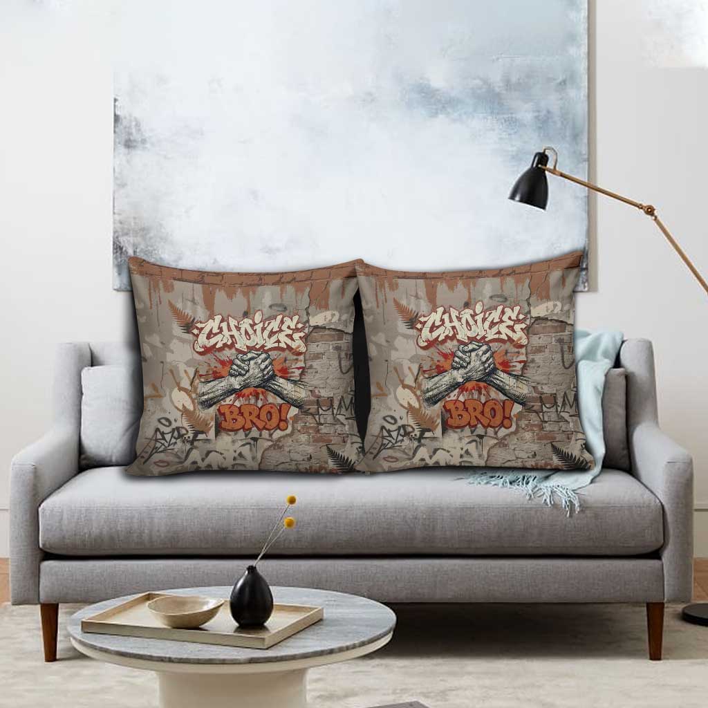 Choice Bro Graffiti Handshake Pillow Cover New Zealand Slang Fern Brick Wall and Urban Street Art