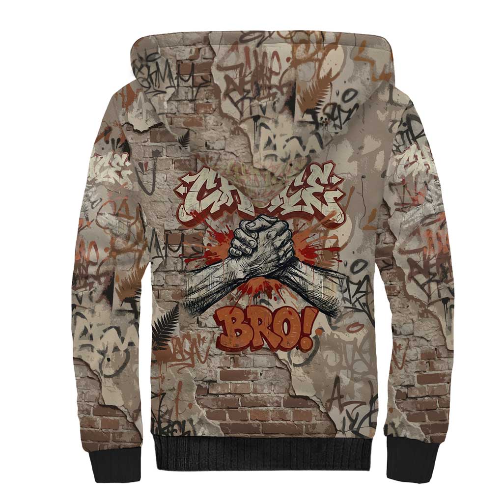 Choice Bro Graffiti Handshake Sherpa Hoodie New Zealand Slang Fern Brick Wall and Urban Street Art