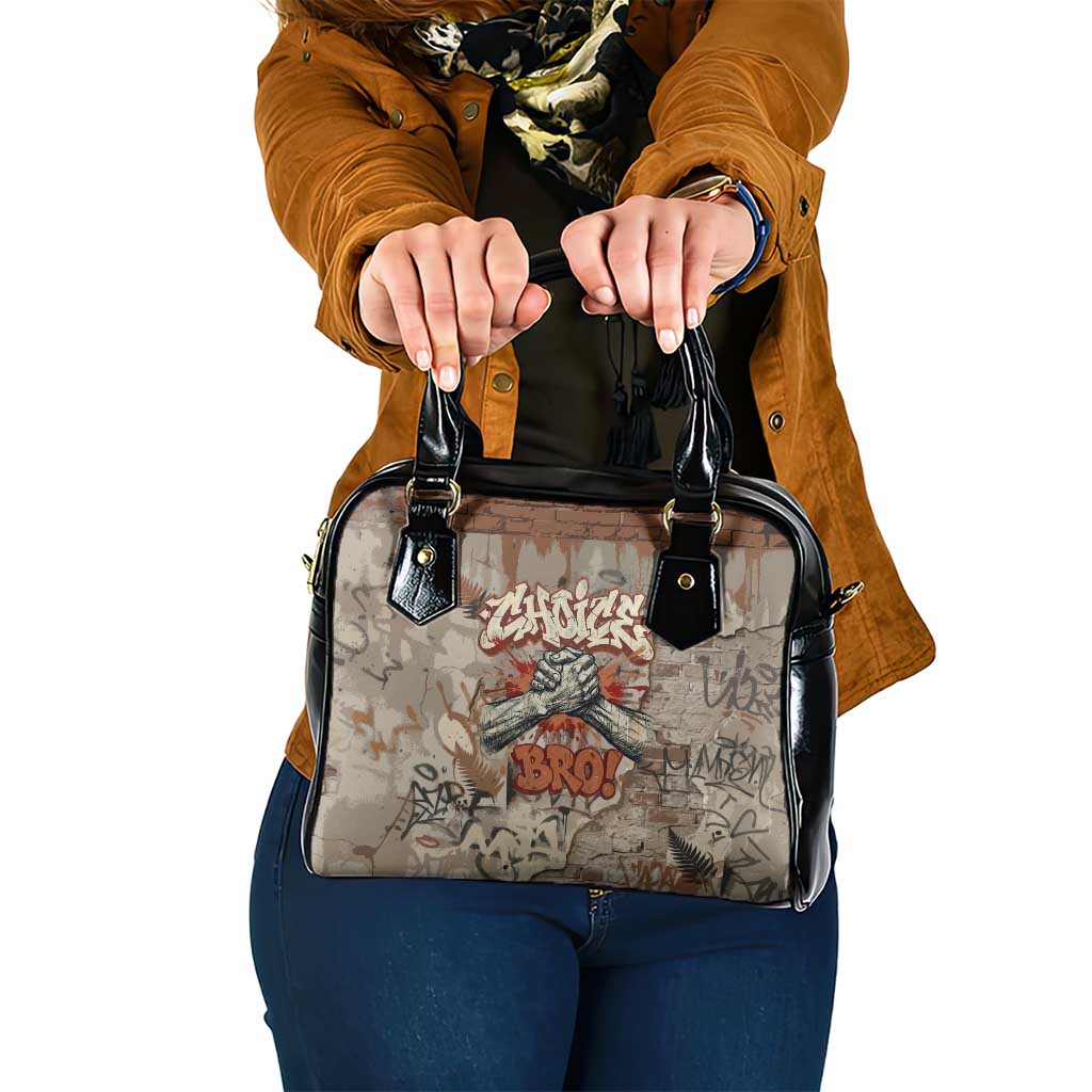 Choice Bro Graffiti Handshake Shoulder Handbag New Zealand Slang Fern Brick Wall and Urban Street Art TS04 One Size Multicolor - Polynesian Pride