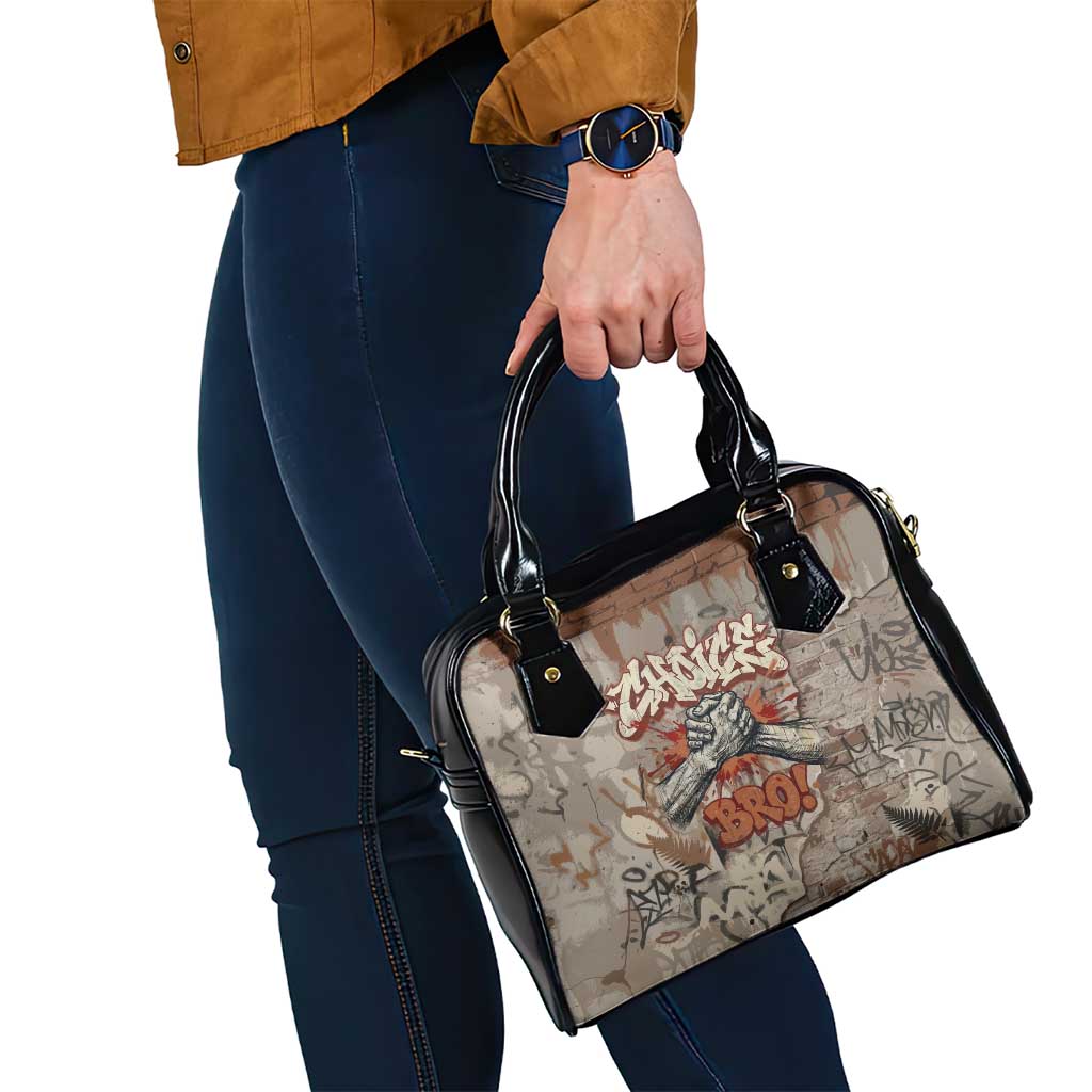 Choice Bro Graffiti Handshake Shoulder Handbag New Zealand Slang Fern Brick Wall and Urban Street Art