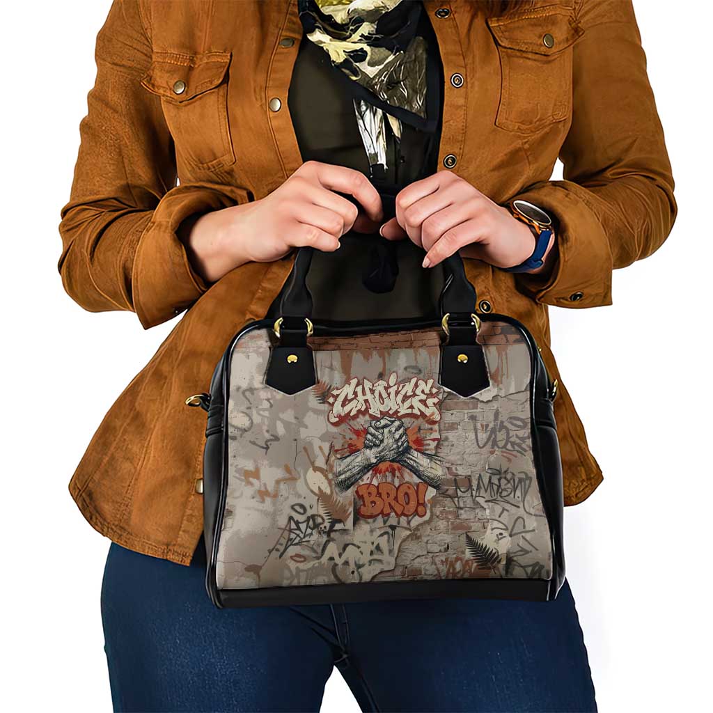 Choice Bro Graffiti Handshake Shoulder Handbag New Zealand Slang Fern Brick Wall and Urban Street Art