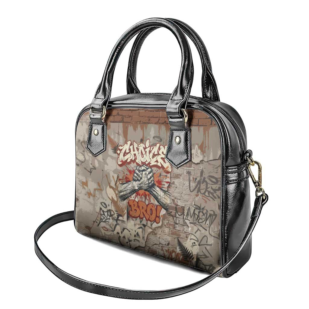Choice Bro Graffiti Handshake Shoulder Handbag New Zealand Slang Fern Brick Wall and Urban Street Art
