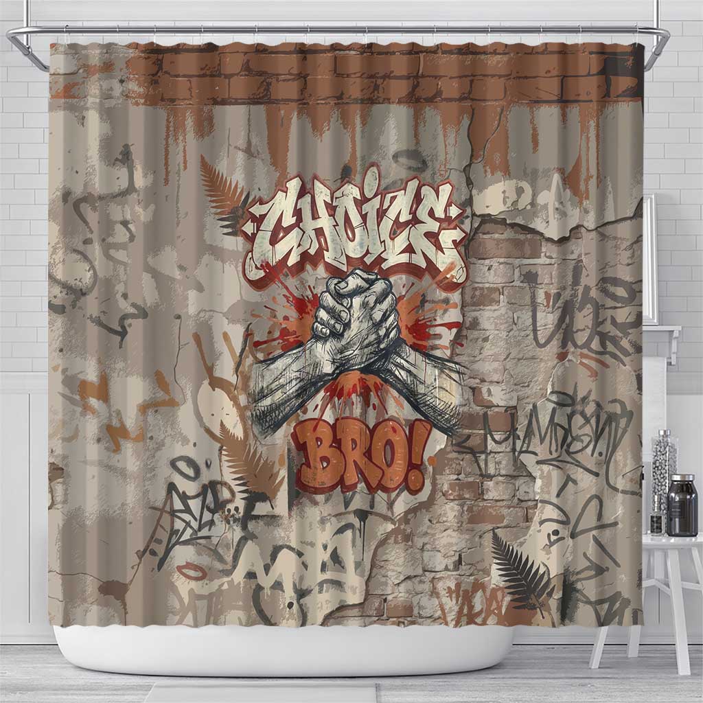 Choice Bro Graffiti Handshake Shower Curtain New Zealand Slang Fern Brick Wall and Urban Street Art