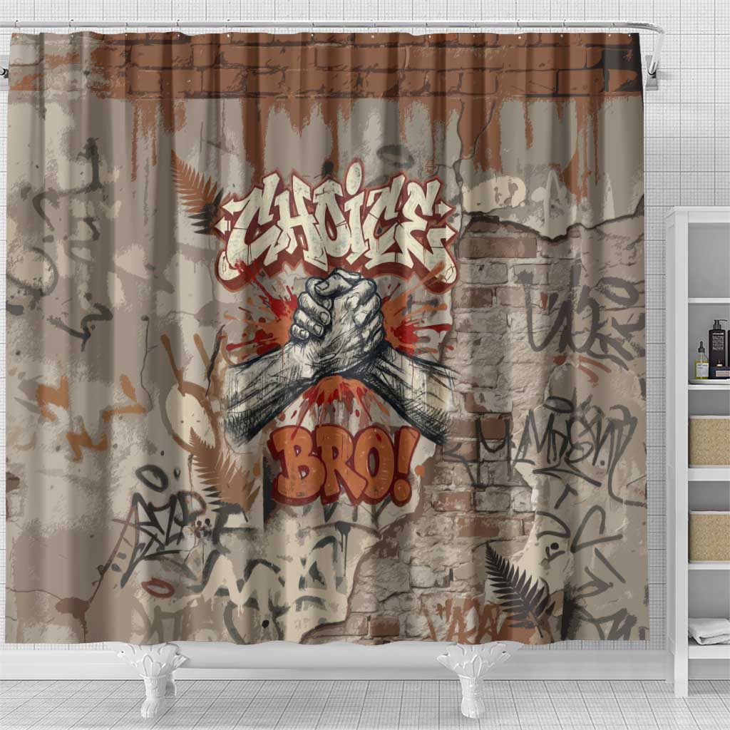 Choice Bro Graffiti Handshake Shower Curtain New Zealand Slang Fern Brick Wall and Urban Street Art