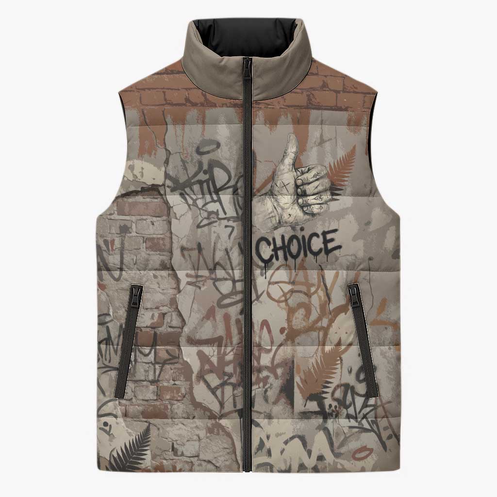 Choice Bro Graffiti Handshake Sleeveless Puffer Jacket New Zealand Slang Fern Brick Wall and Urban Street Art TS04 Unisex Multicolor - Polynesian Pride