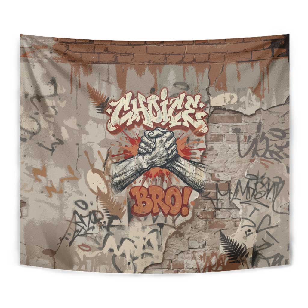 Choice Bro Graffiti Handshake Tapestry New Zealand Slang Fern Brick Wall and Urban Street Art