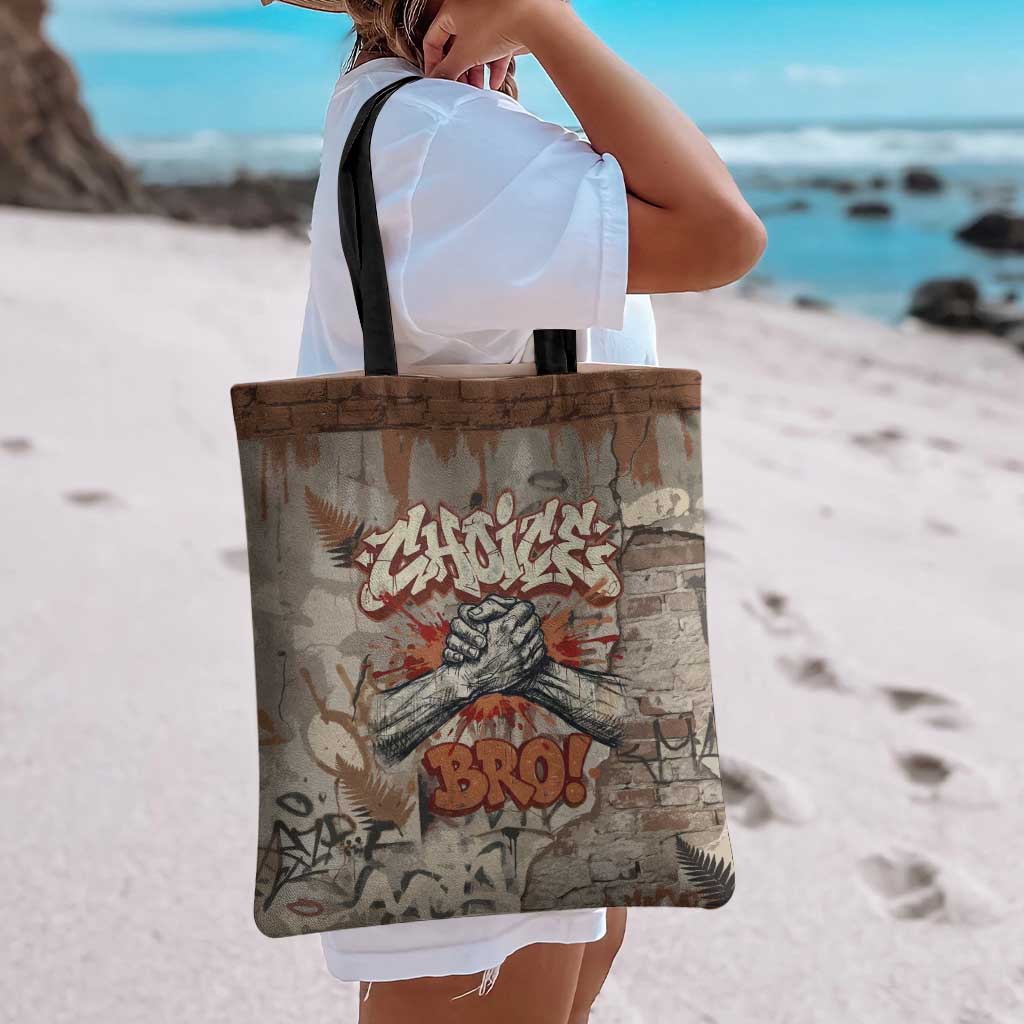 Choice Bro Graffiti Handshake Tote Bag New Zealand Slang Fern Brick Wall and Urban Street Art TS04 - Polynesian Pride