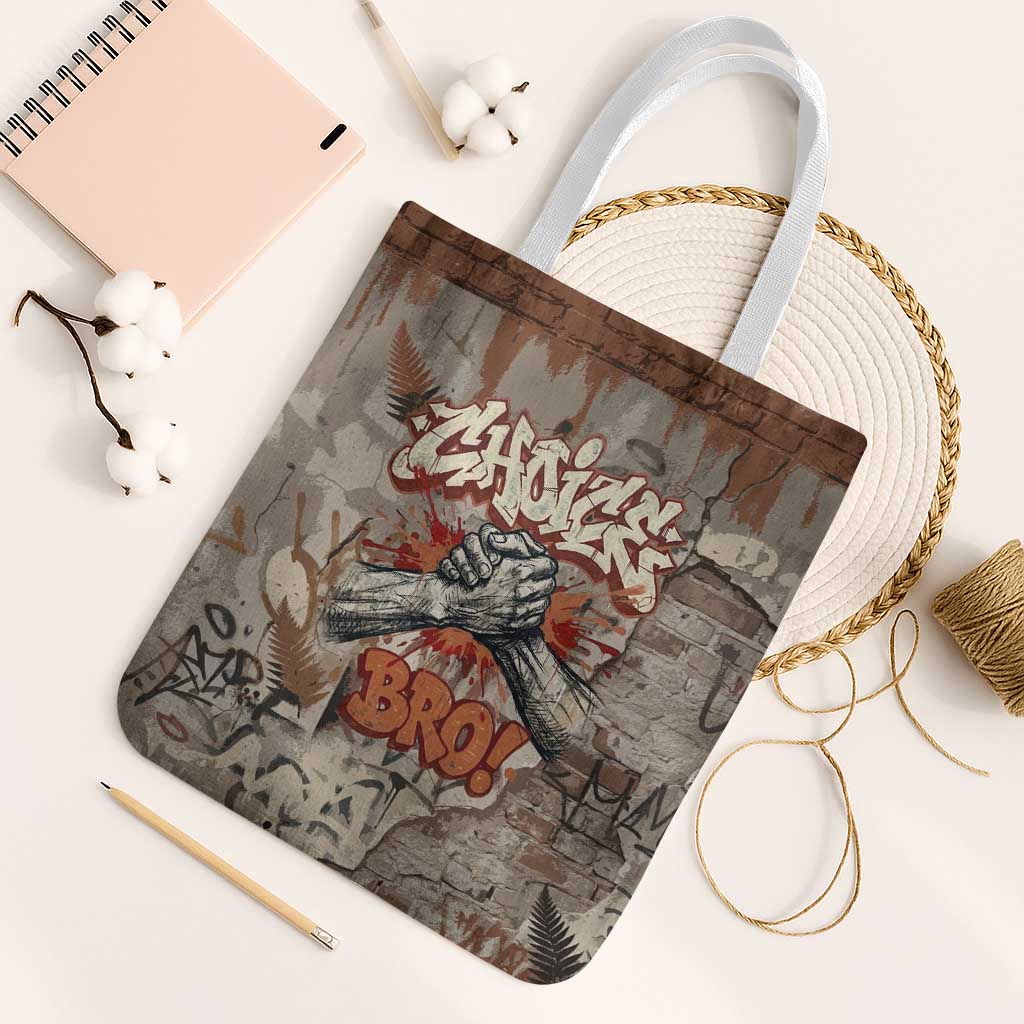 Choice Bro Graffiti Handshake Tote Bag New Zealand Slang Fern Brick Wall and Urban Street Art TS04 White Strap One Size Multicolor - Polynesian Pride