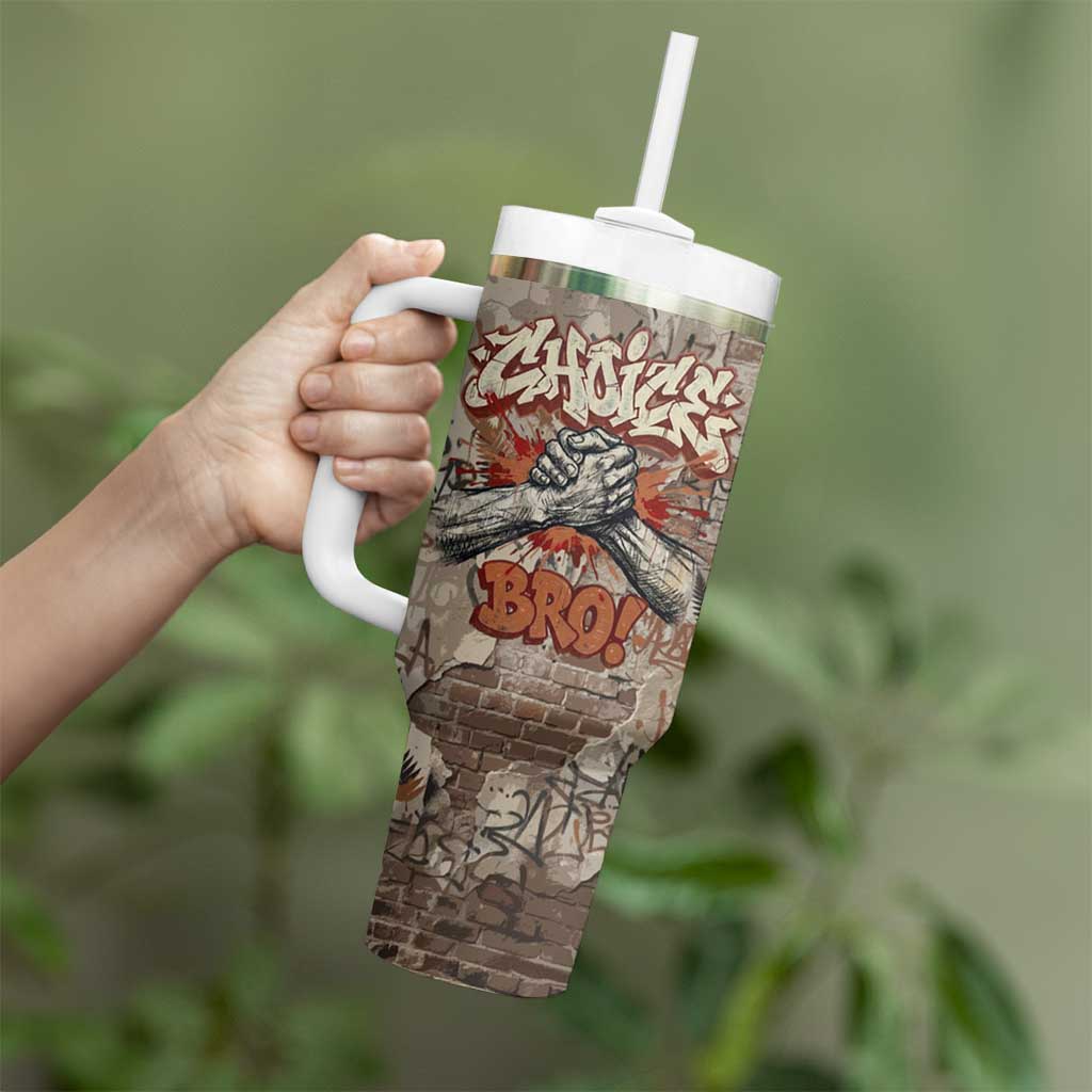 Choice Bro Graffiti Handshake Tumbler With Handle New Zealand Slang Fern Brick Wall and Urban Street Art