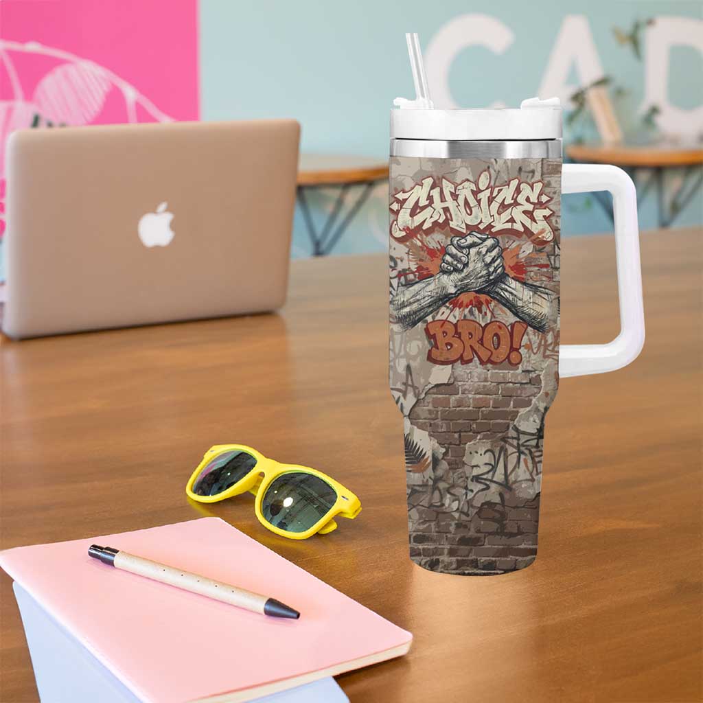 Choice Bro Graffiti Handshake Tumbler With Handle New Zealand Slang Fern Brick Wall and Urban Street Art