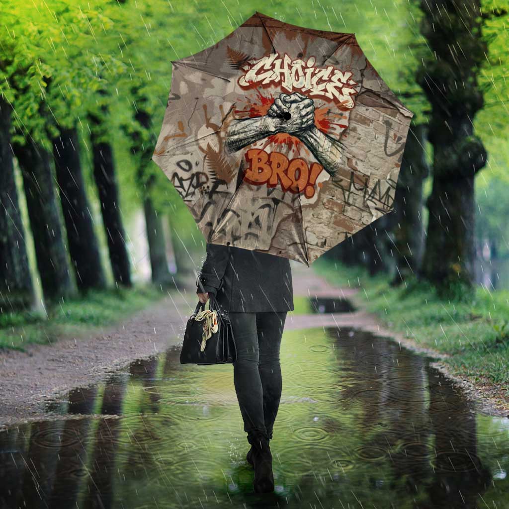 Choice Bro Graffiti Handshake Umbrella New Zealand Slang Fern Brick Wall and Urban Street Art