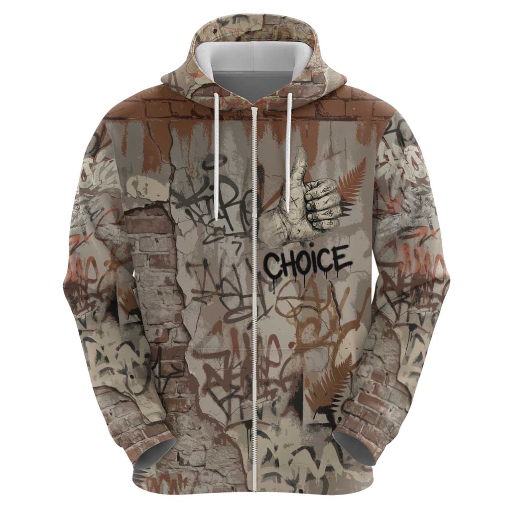 Choice Bro Graffiti Handshake Zip Hoodie New Zealand Slang Fern Brick Wall and Urban Street Art TS04 - Polynesian Pride
