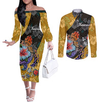 Hawaii Polynesian Couples Matching Off The Shoulder Long Sleeve Dress and Long Sleeve Button Shirts Turtles and Hibiscus Flower Gradient Pattern TS04 Multicolor - Polynesian Pride