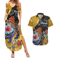 Hawaii Polynesian Couples Matching Summer Maxi Dress and Hawaiian Shirt Turtles and Hibiscus Flower Gradient Pattern TS04 Multicolor - Polynesian Pride