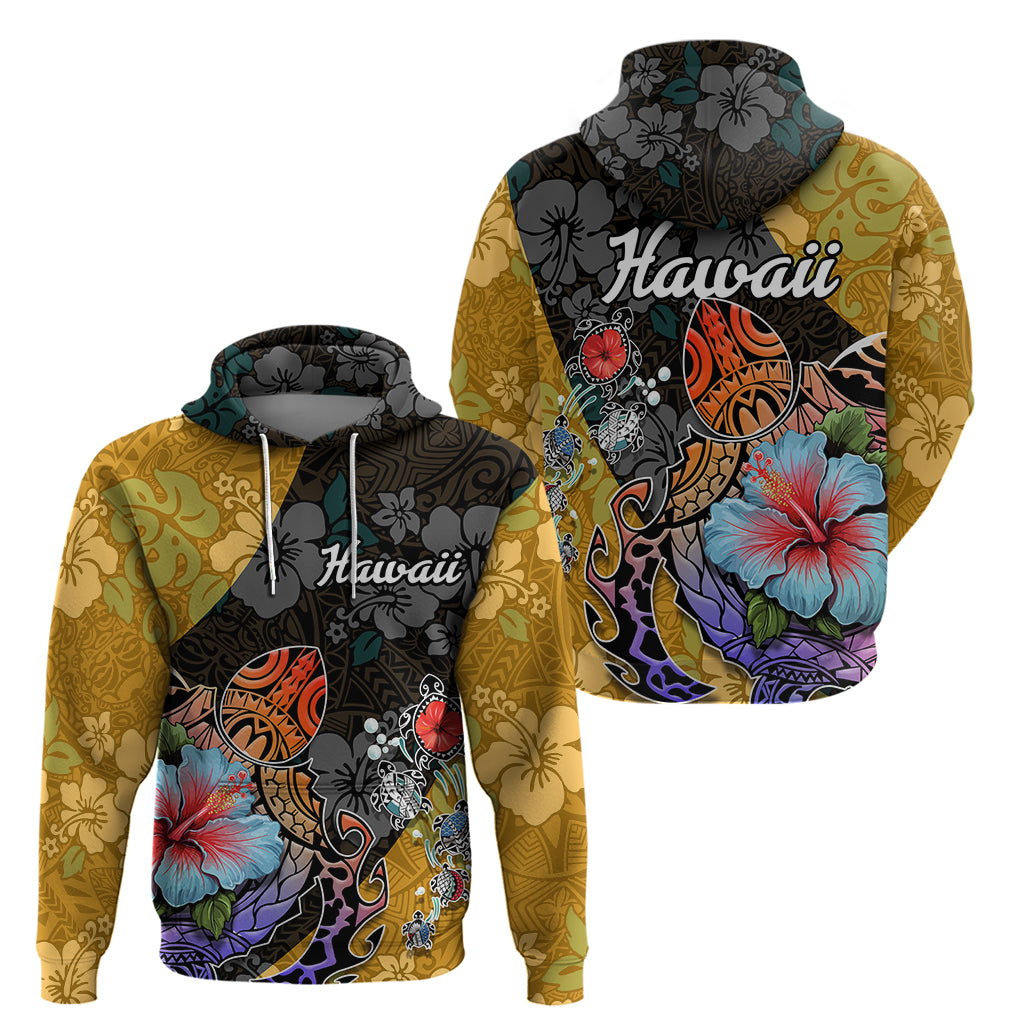 Hawaii Polynesian Hoodie Turtles and Hibiscus Flower Gradient Pattern TS04 - Polynesian Pride