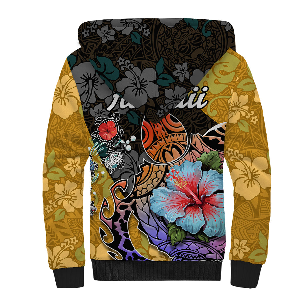 Hawaii Polynesian Sherpa Hoodie Turtles and Hibiscus Flower Gradient Pattern TS04 - Polynesian Pride