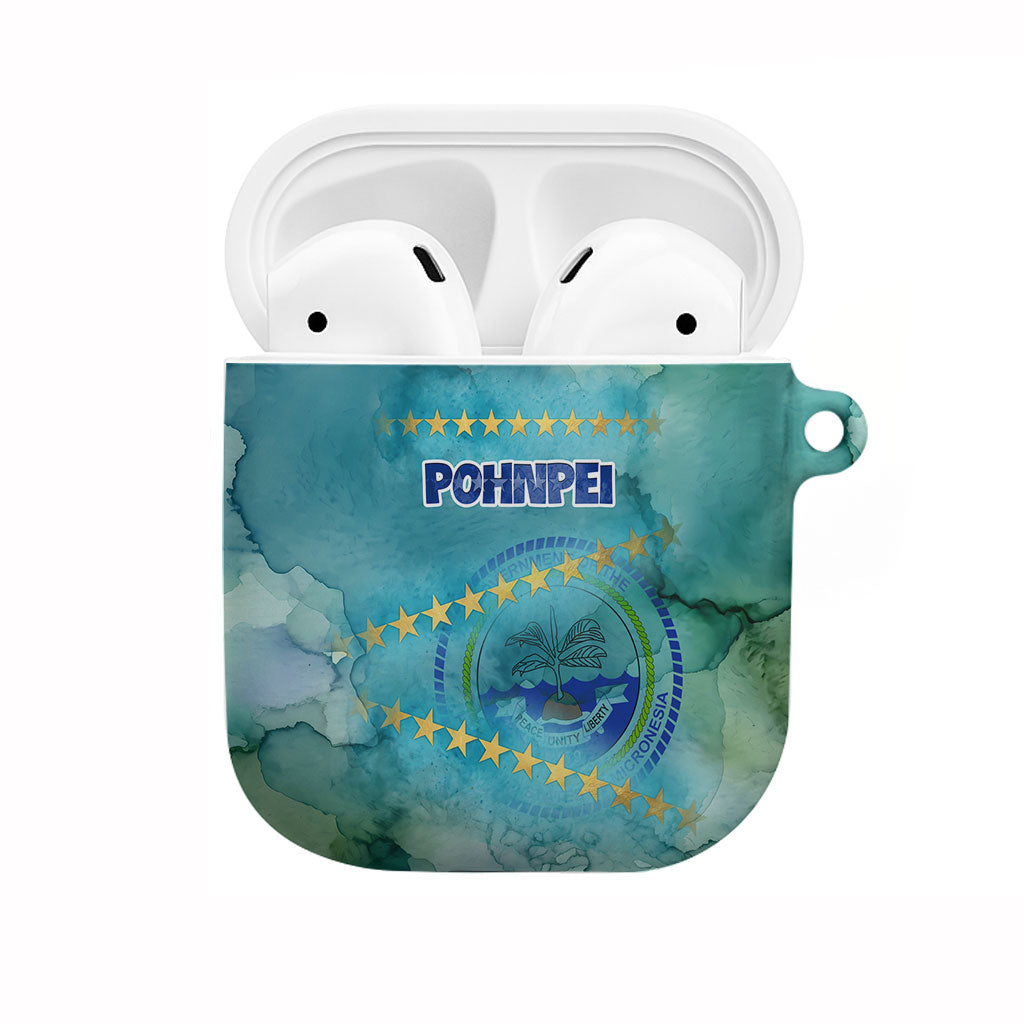 Pohnpei Federated States Of Micronesia AirPods Case Watercolor Heritage Graphic Art With State Seal And Tropical Stars