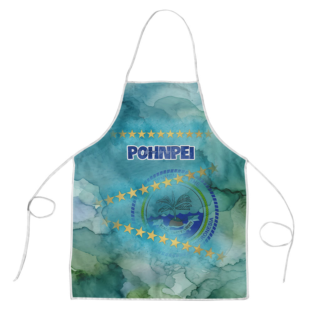 Pohnpei Federated States Of Micronesia Apron Watercolor Heritage Graphic Art With State Seal And Tropical Stars