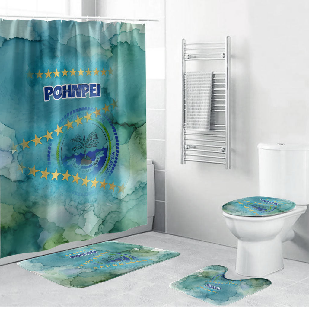 Pohnpei Federated States Of Micronesia Bathroom Set Watercolor Heritage Graphic Art With State Seal And Tropical Stars