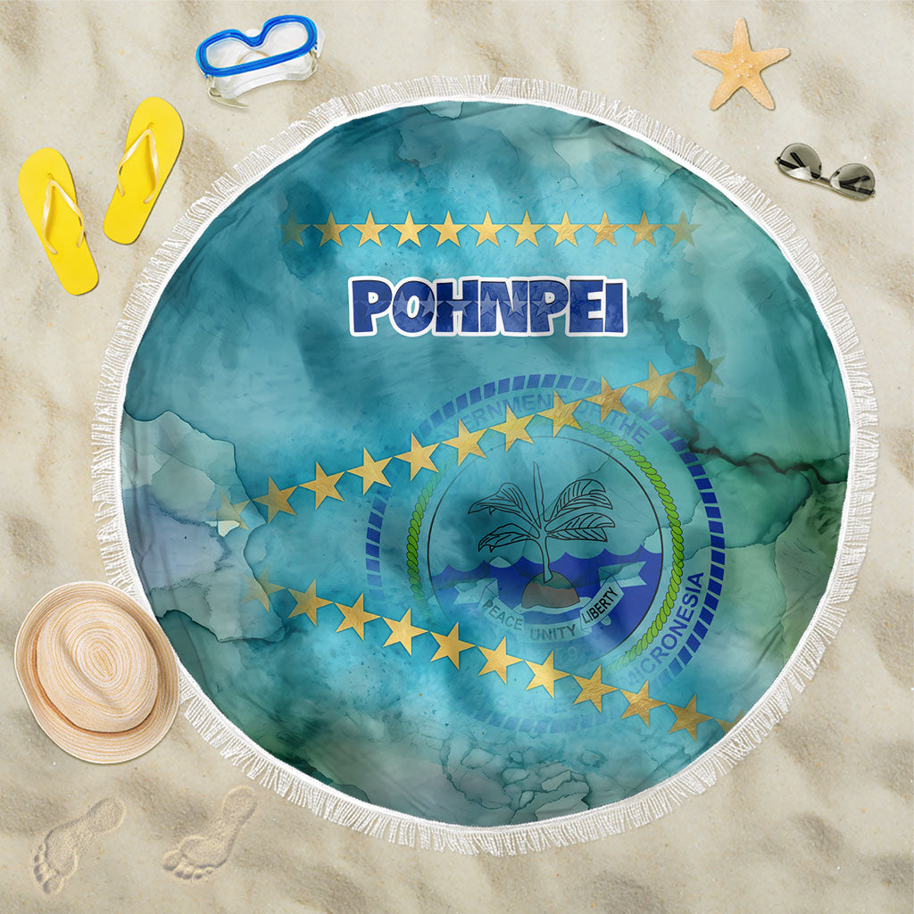 Pohnpei Federated States Of Micronesia Beach Blanket Watercolor Heritage Graphic Art With State Seal And Tropical Stars