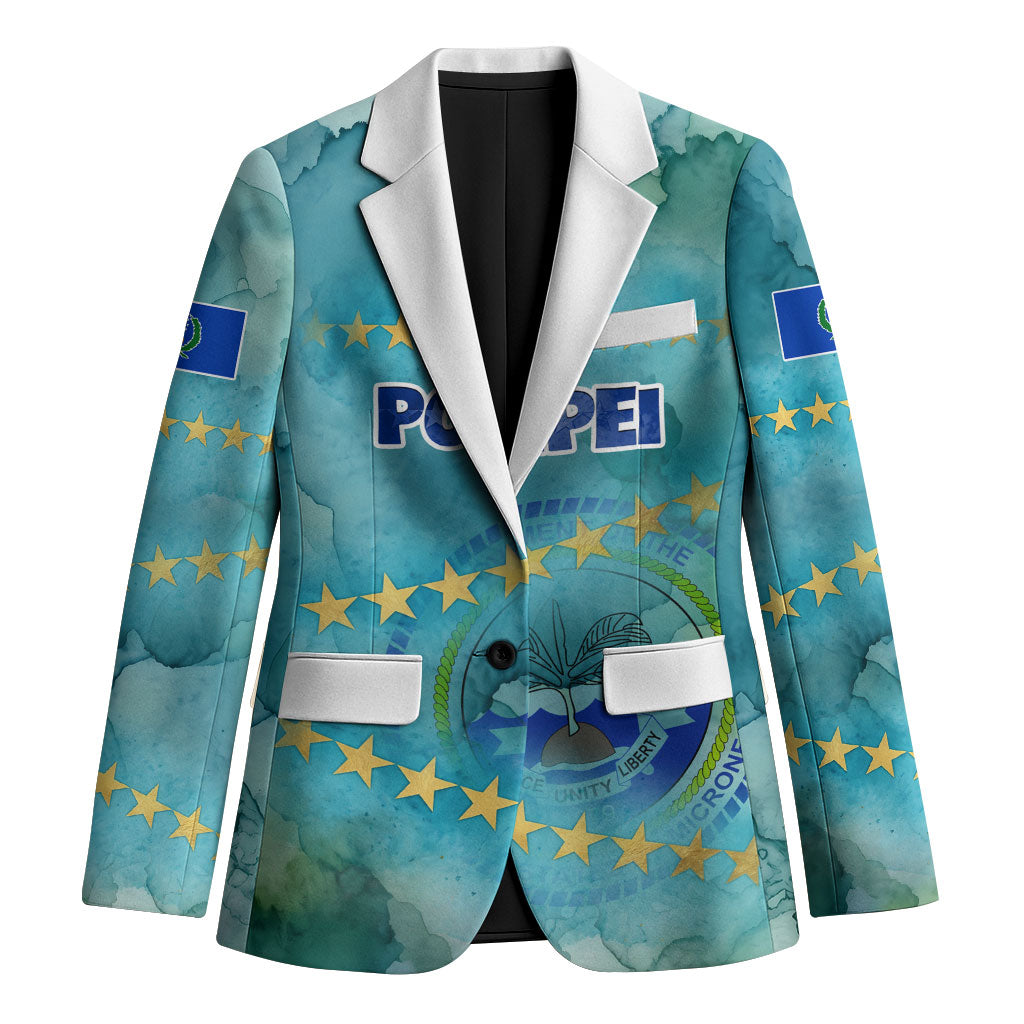 Pohnpei Federated States Of Micronesia Blazer Watercolor Heritage Graphic Art With State Seal And Tropical Stars