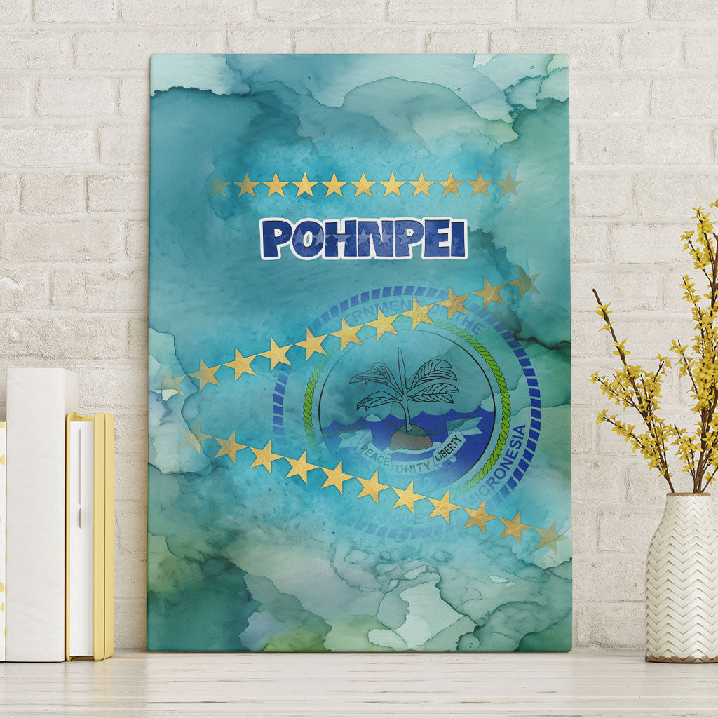 Pohnpei Federated States Of Micronesia Canvas Wall Art Watercolor Heritage Graphic Art With State Seal And Tropical Stars