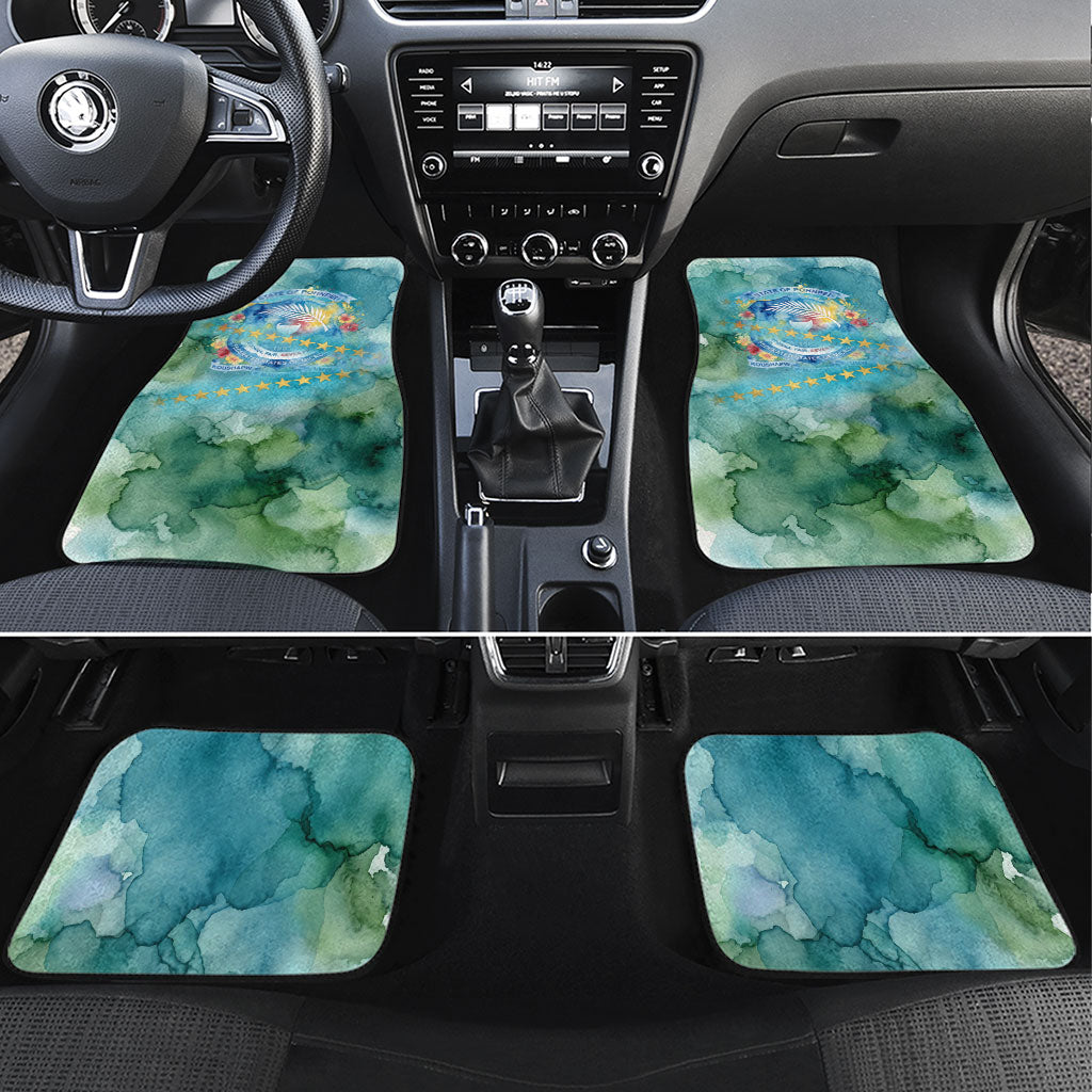 Pohnpei Federated States Of Micronesia Car Mats Watercolor Heritage Graphic Art With State Seal And Tropical Stars