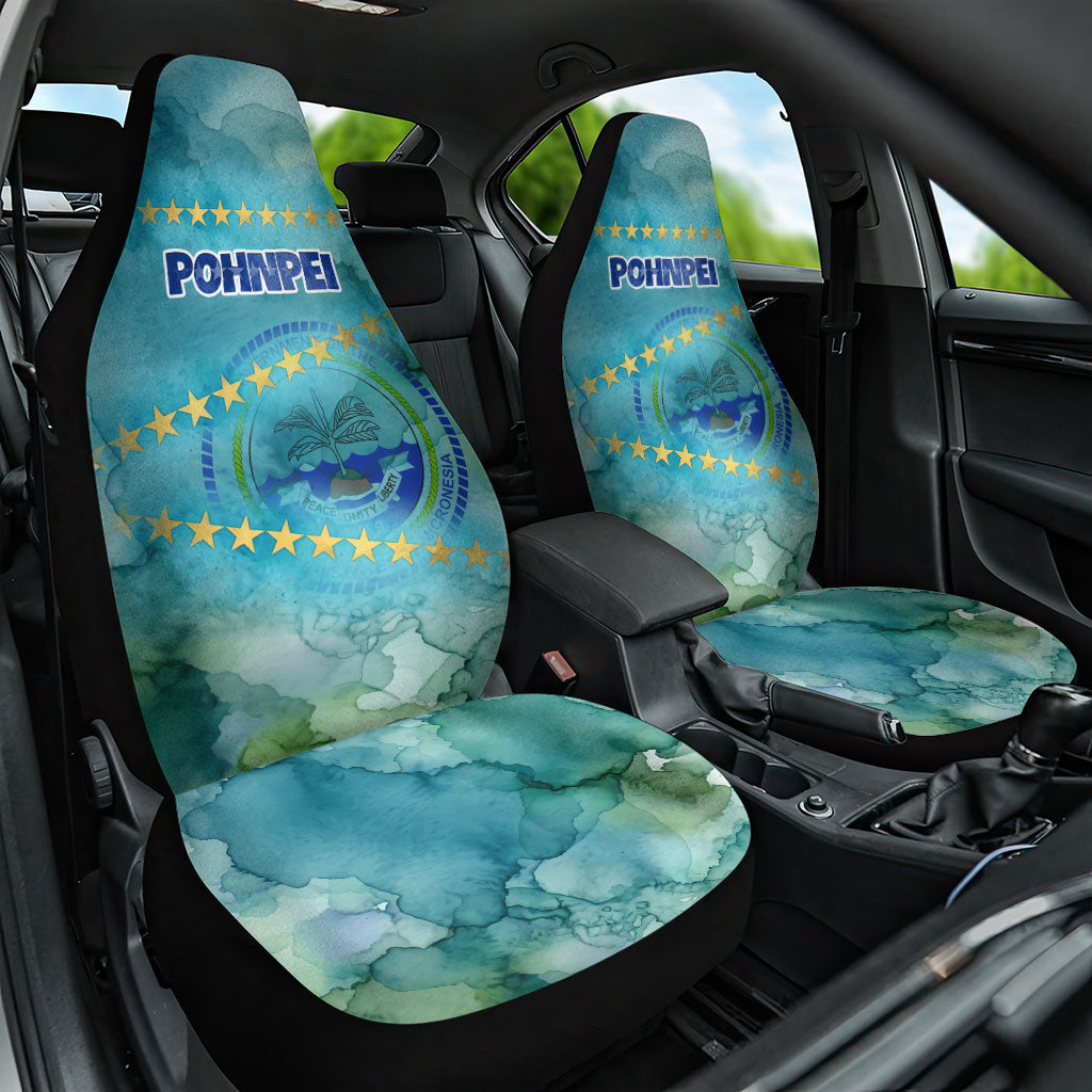 Pohnpei Federated States Of Micronesia Car Seat Cover Watercolor Heritage Graphic Art With State Seal And Tropical Stars