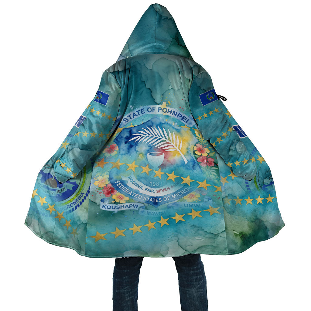 Pohnpei Federated States Of Micronesia Cloak Watercolor Heritage Graphic Art With State Seal And Tropical Stars