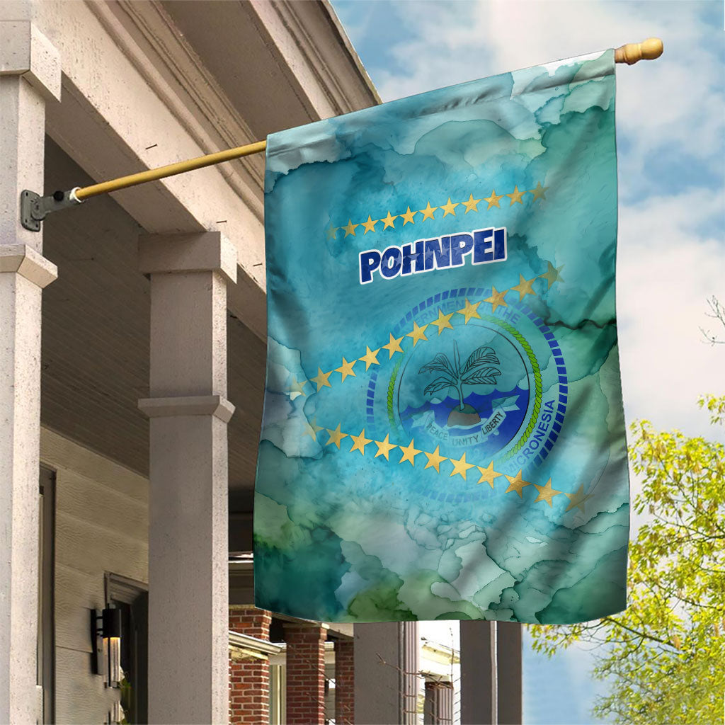 Pohnpei Federated States Of Micronesia Garden Flag Watercolor Heritage Graphic Art With State Seal And Tropical Stars