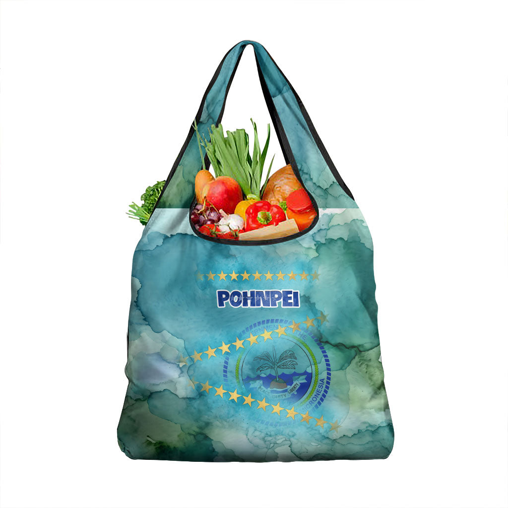 Pohnpei Federated States Of Micronesia Grocery Bag Watercolor Heritage Graphic Art With State Seal And Tropical Stars