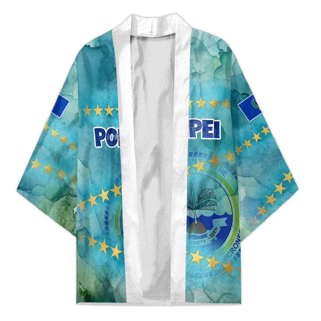 Pohnpei Federated States Of Micronesia Kimono Watercolor Heritage Graphic Art With State Seal And Tropical Stars