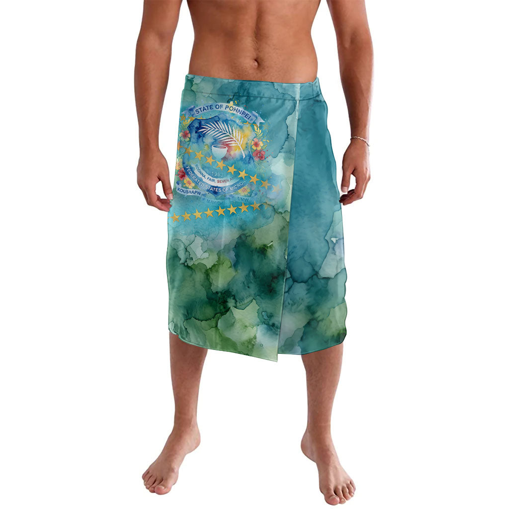 Pohnpei Federated States Of Micronesia Lavalava Watercolor Heritage Graphic Art With State Seal And Tropical Stars